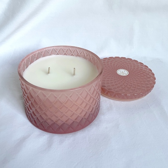 Sand + Fog 10oz TIDES OF THE MOON 2 Wick Molded Glass Candle Jar with Lid Pink - Picture 4 of 8